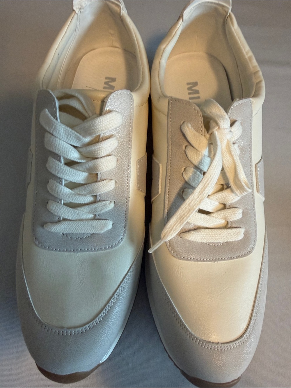 MIA Women's Cream and Light Gray Lace-Up Athletic Sneakers